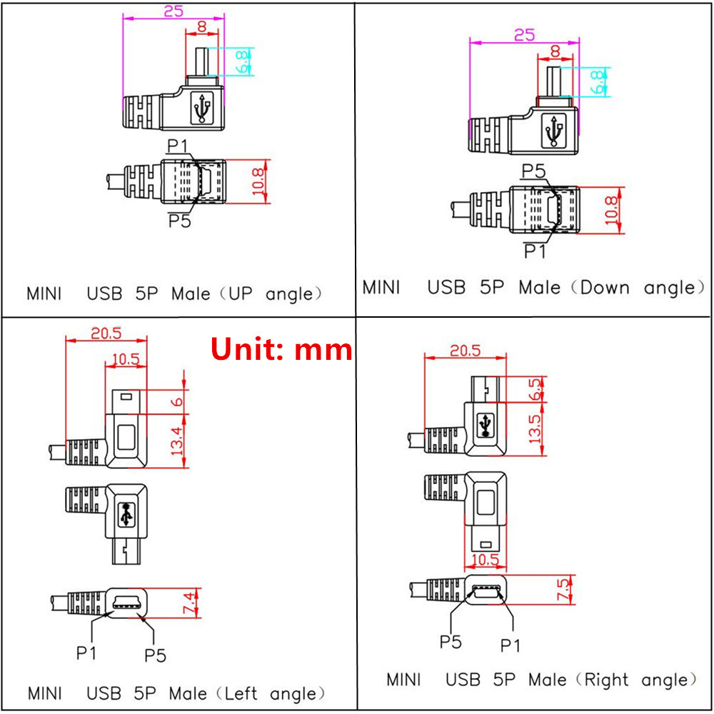 Mini Usb Up Down Links Haaks 90 Graden Usb 2.0 Naar Mini Usb 5pin Kabel Voor Camera MP4 Tablet 0.25M 0.5M 1.5M