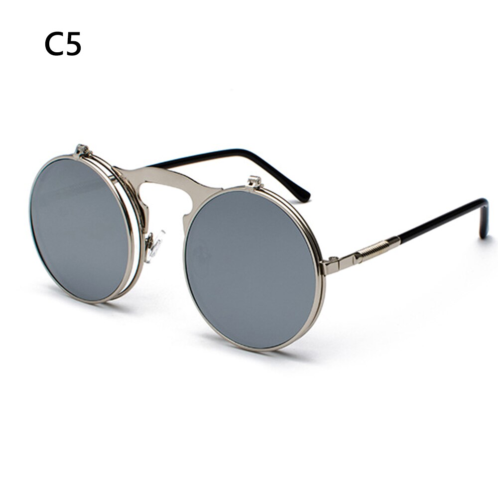 1 PC Vintage Punk Round Flip Up Sunglasses for Men Women Steampunk Driving Sunglasses Summer UV Protection Eyewear: 5
