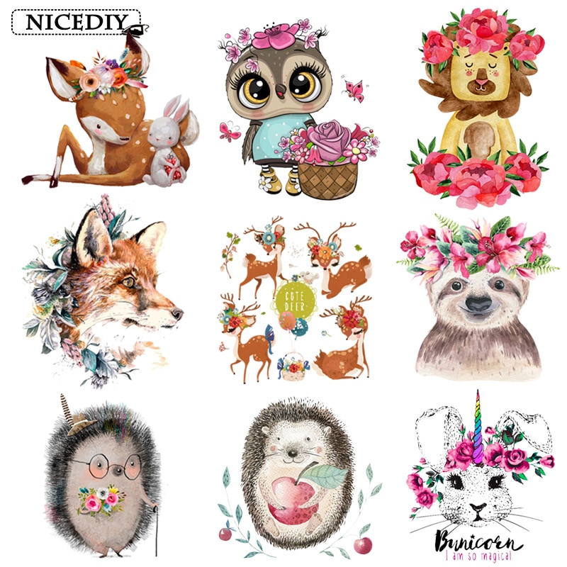 Nicediy Dier Patches Warmteoverdracht Vinyl Sticker Thermische Transfers Bloem Ijzer Op Transfers Voor Kleding Applique Sticker Badge