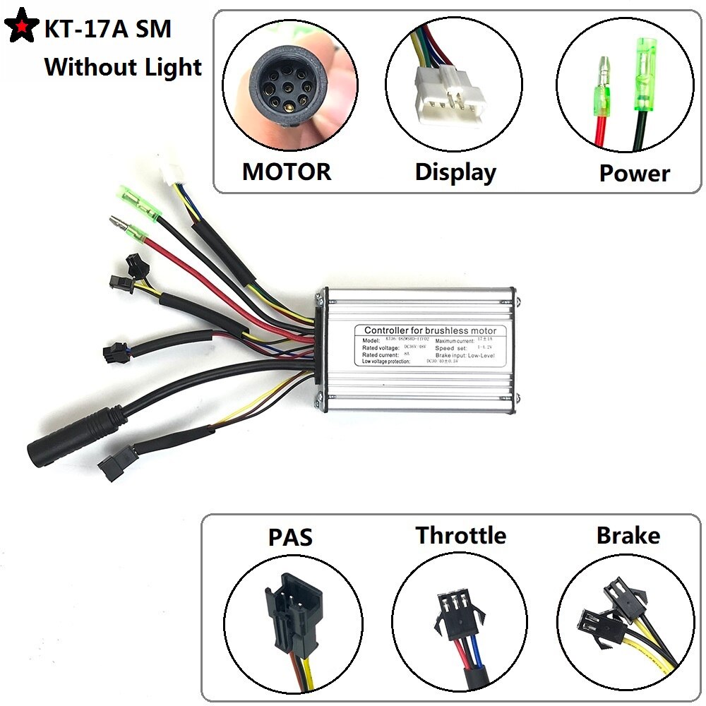 Een Dag Kt Controller 17A 36V/48V Ebike Controller Blokgolf Voor 250W 350W 500W Ebike conversie Kit