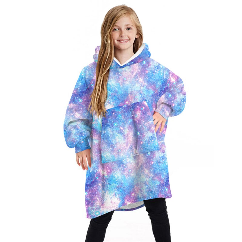 New Kids Unisex stampato indossabile coperta felpa con cappuccio Chikdren Boy Girl Fleece felpa con cappuccio oversize inverno caldo canguro 7-13Y: B
