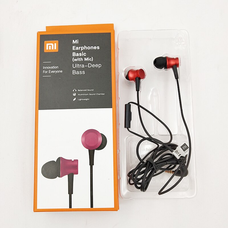 För xiaomi piston 3 hörlurar mi fresh 3.5mm in-ear hörlurar med mikrofon för mi  cc9 note 10 lite poco  f1 f2 pro redmi note 8t 9c: Röd