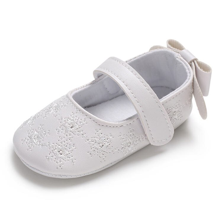 Babyschoenen jongen meisje wieg schoenen peuter baby pu leer strik prinses meisje babyschoenen eerste loopschoenen baby: Wit / 7-12 maanden