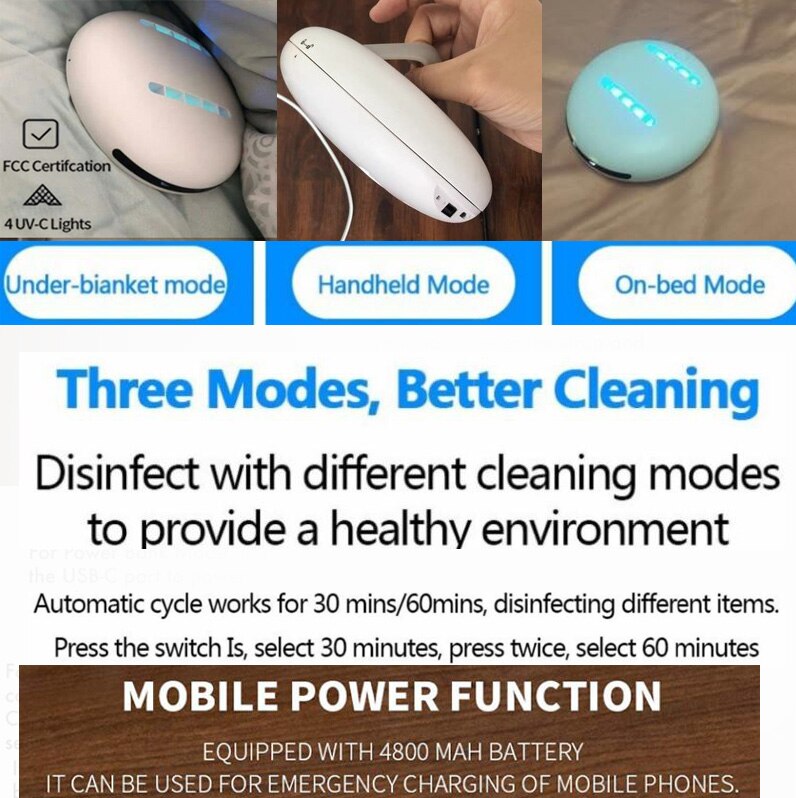 EU/US IN STOCK Cleaner Rob World's First Bacteria Killing Robot UV Sterilizers Mite Killer Smart Robot for Home Travel Household
