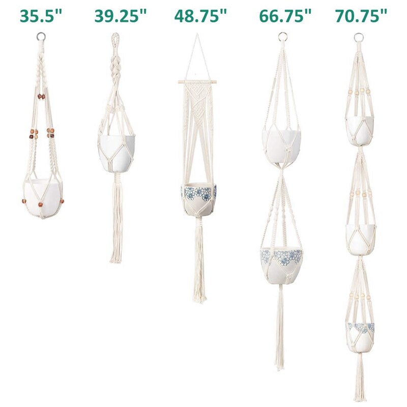 ELEG-5-Pack Macrame Plant Hangers, Different Tiers, Handmade Cotton Rope Hanging Planters Set Flower Pots Holder Stand, For Indo