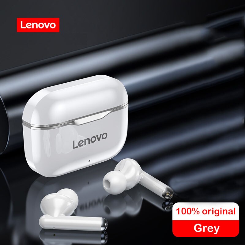 Lenovo LP1 TWS Wireless Earphone Bluetooth 5.0 Dual Stereo Noise Reduction HIFI Bass Touch Control Long Standby 300mAH Headset: grey