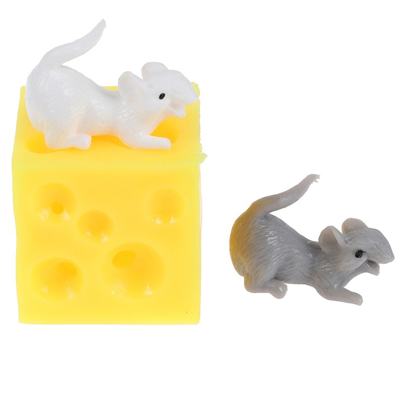 Souris drôles et fromage doigt presser jouets Slime Extrusion souris extensibles cacher dans le trou de fromage bloc Latex Stressbusting Fidget jouet