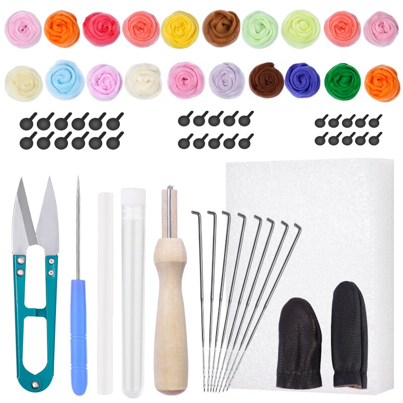 LMDZ 50/20Color DIY Wool Felt Kit Wool Felting Tools Handmade Needle Set 15pcs Pack Felting Fabric Materials Handcraft: Type2