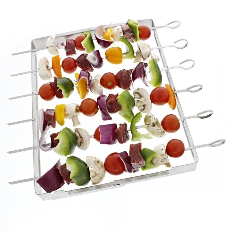 Support de brochettes de barbecue en acier inoxydable, pliable et Durable, avec 6 pièces