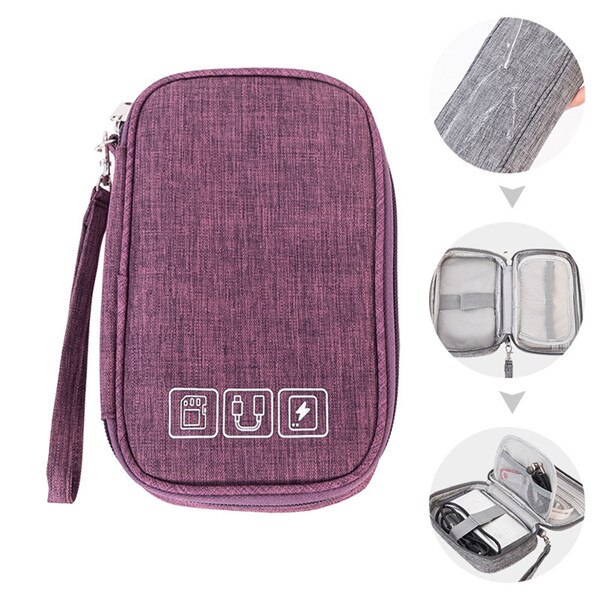 Men Portable Travel Accessory Cable Bag Multi-function Data Cable Charger Storage Bags Digital USB Electronic Gadget Organizer: Purple