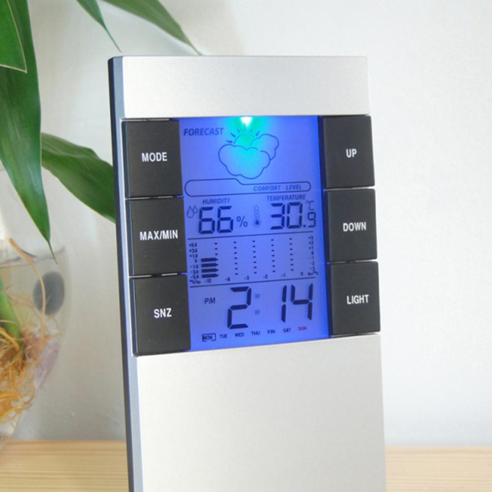1Pcs Multifunctionele Electronics Wekker Hygrometer Thermometer Kalender Weer Tijd Digitale Klok Met Licht Twee Tempera