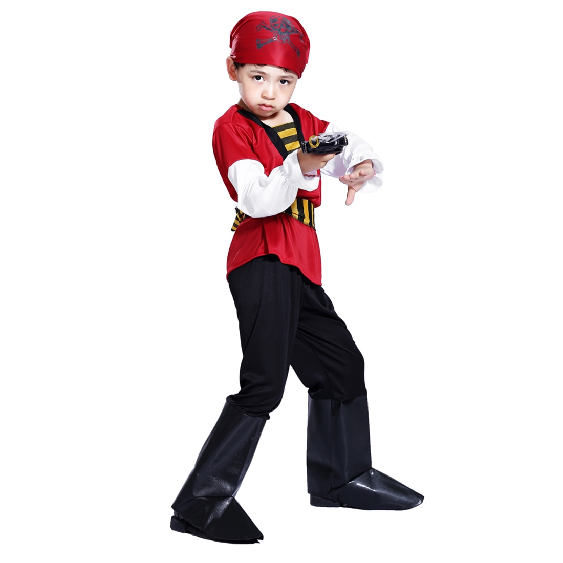 Halloween Pirate Cosplay Costume garçon crâne rouge Pirate Costume ensemble avec Pirate Blaster pour 4-6 ans-taille M