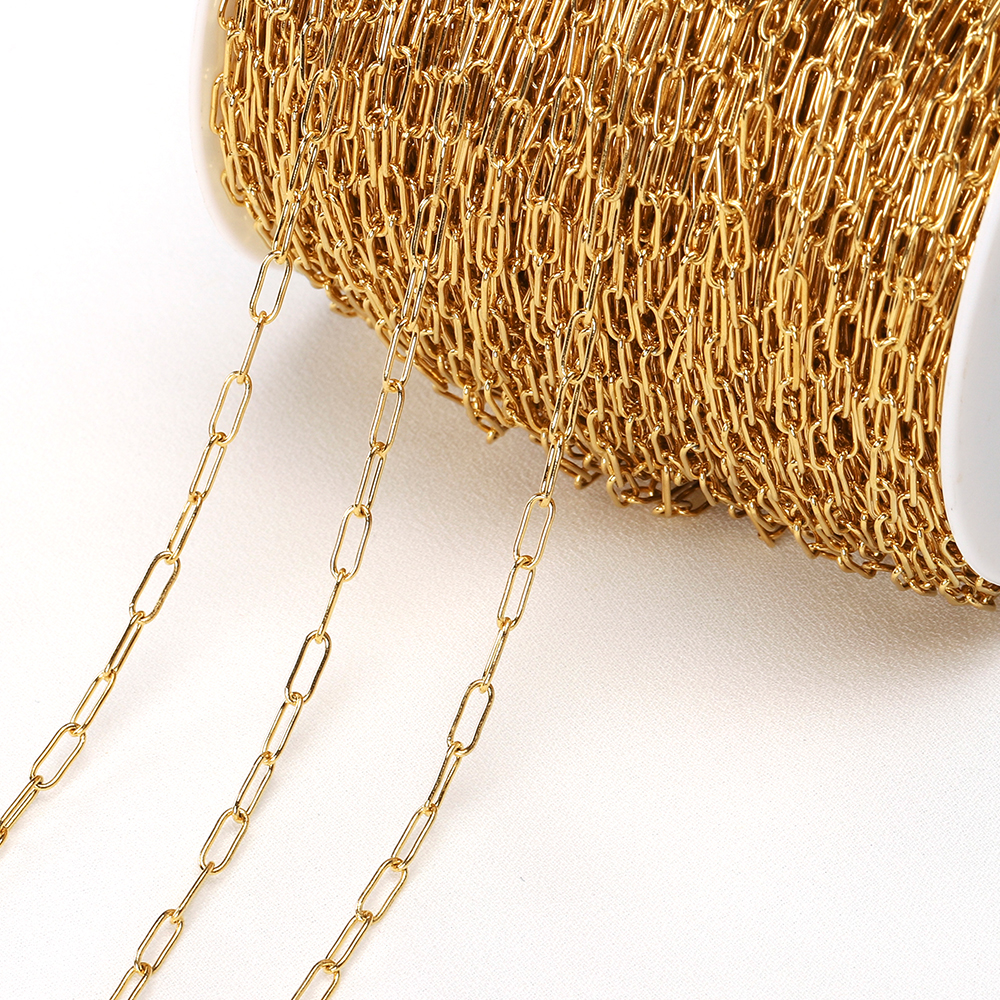 Cadena de eslabones planos finos de acero inoxidable, 1 metro, sin decoloración, cadena de Color dorado y plateado para collares DIY, pulseras, fabricación de joyas,