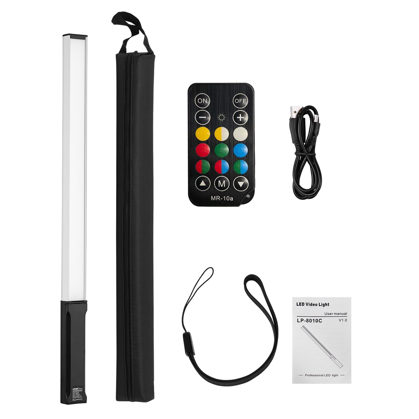 RGB Handheld LED Light Wand Rechargeable Photography Light Stick 10 Lighting Modes 12 Brightness Levels 1000 Lumens 3200-5600K