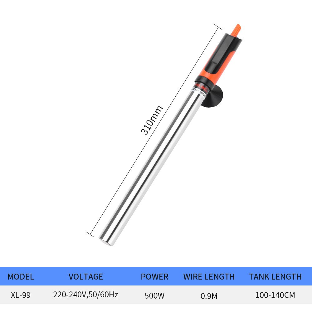 220-240V Adjustable Submersible Aquarium Heating Rod Stainless Steel Aquarium Heater Temperature Fish Tank Temperature Control: 500W / AU Plug