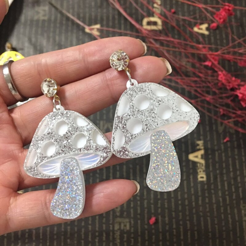 Punk Vivid Colorful Acrylic Mushroom Earrings for Women Girls Cartoon Funny Long Dangle Earrings Party Jewelry: Imitation Rhodium Plated