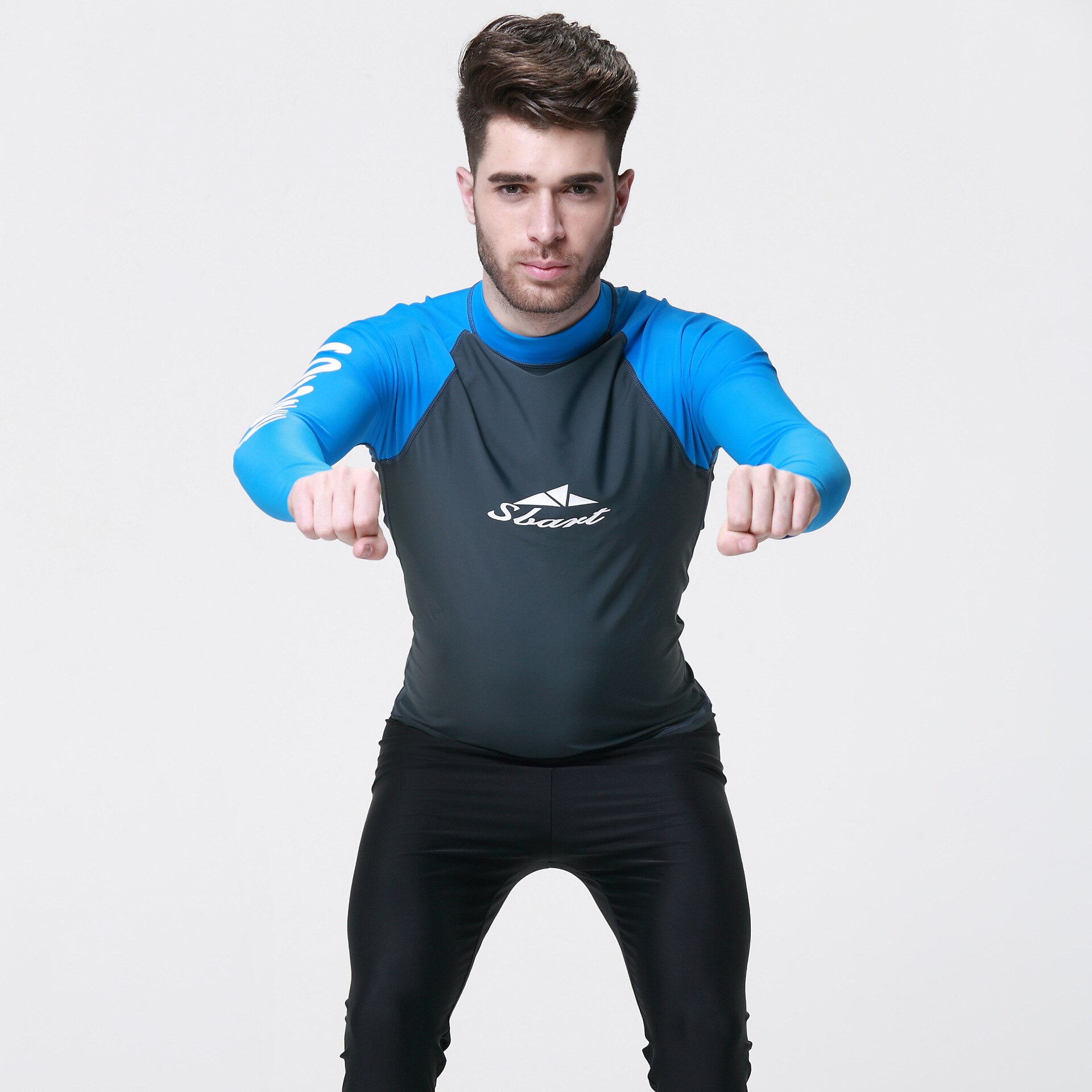 SBART Long Sleeve Rashguards Swim Shirts Men Summer Anti UV Quick Dry Surf Rash Guards Shirt UPF 50+ Scuba Diving Suits T-Shirts: Blue Gray / L