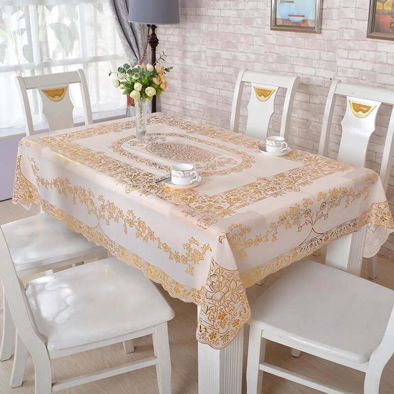 60 stuks/partij bronzing gouden stippen plastic wegwerp servies voor bruiloften, feestjes, plastic bordjes, bekers, gala-feestdecoraties: Gouden tafelkleed