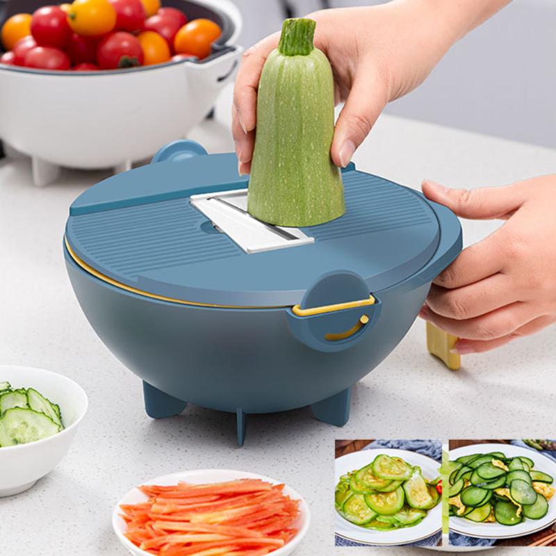 Multifunctionele aardappel-komkommerrasp, roterende groentesnijder, schilmachine met afdruipmandje, keukengadgets