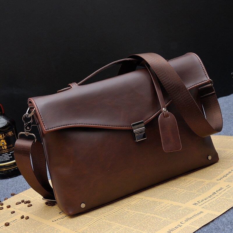 Casual heren tas slot schoudertas populaire trend cross body sectie aktetas: Bruin