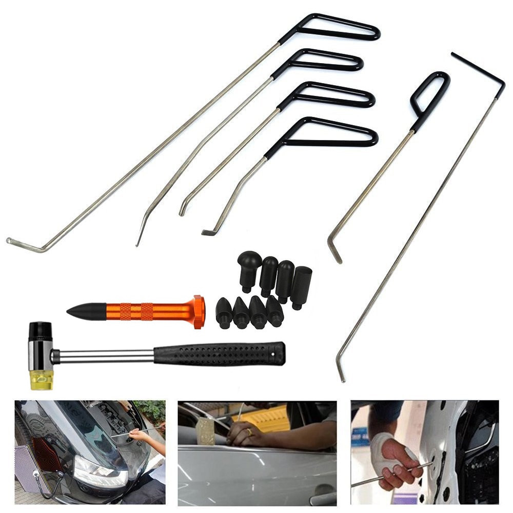 Herramientas PDR, varillas, herramientas de gancho, reparación de abolladuras de coche sin pintura, juego de herramientas, martillo de granizo, removedor de abolladuras PDR