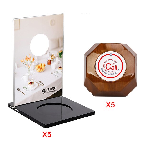 Retekess Restaurant Pager System - 5 Call Buttons - Acrylic - Wireless Waiter Calling: With T133 Button