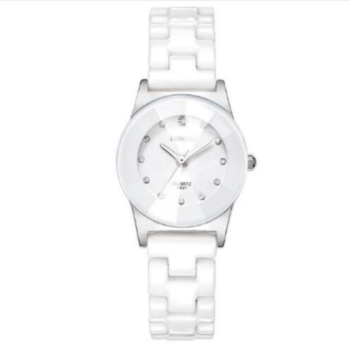 TIke Toker, Luxe Witte Keramische Waterbestendig Klassieke Makkelijk Lezen Sport Vrouwen Polshorloge Dame Strass horloge 08: Womens Silver