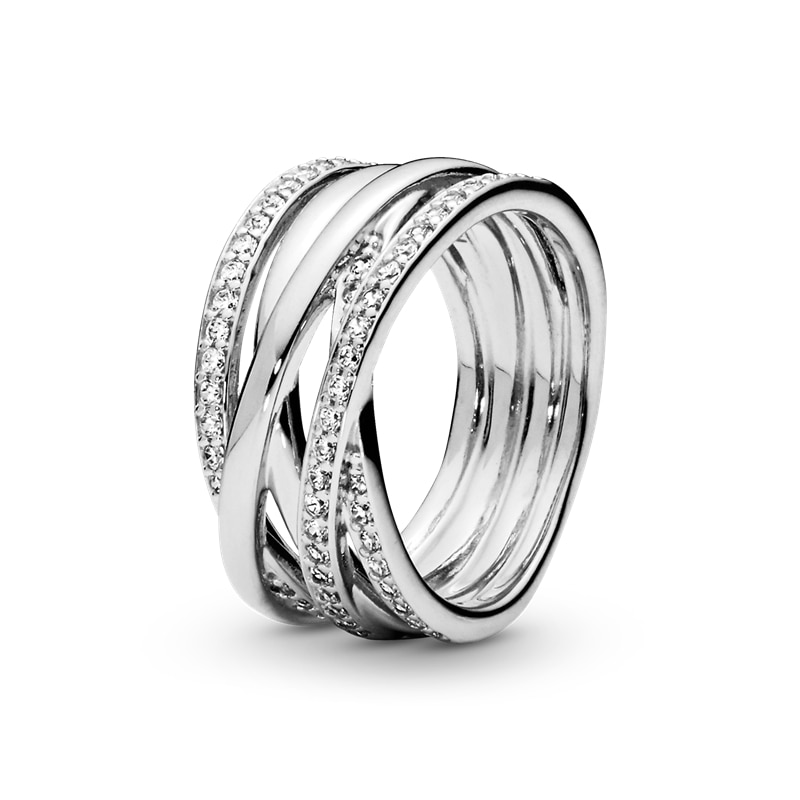 Anillo hembra nueva 925 esterlina plata brillante y pulido líneas anillo de dedo para las mujeres boda compromiso de la joyería