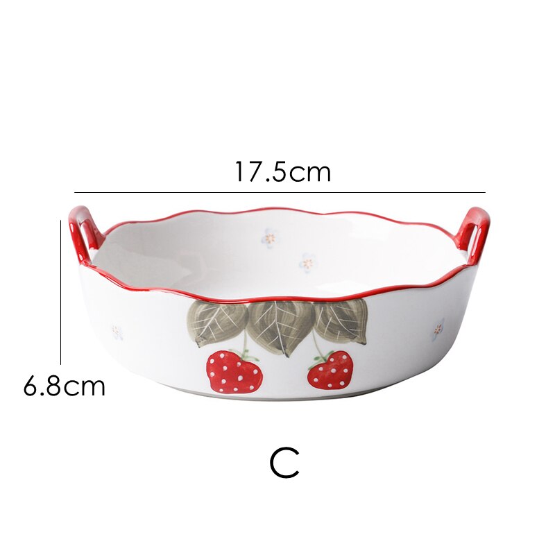 1pc Ceramic Salad Bowl with Double Handle Ramekin Baker Dinner Plate Pasta Tray Dishes Microwave Oven Safe Serving Plate: C