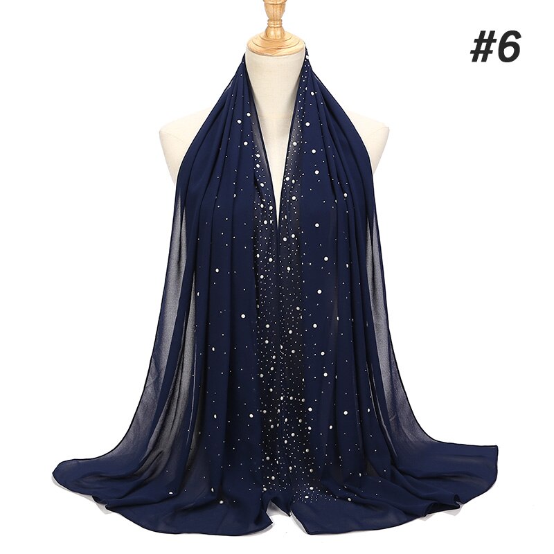 1 Pc Vrouwen Bellen Chiffon Sjaal Met Diamant Studs Parels Sjaal Vlakte Hijab Sjaals Wraps Effen Kleur Moslim hijab Sjaal: color06