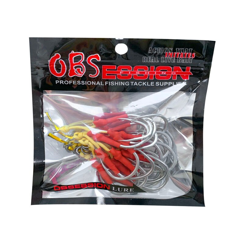 OBSESSION HK026/27 2/0-11/0 Jigging Assist Hook High Carbon Super Strength Kevlar Line Fishing Pesca Saltwater Accessories Hooks: 2 / Yellow
