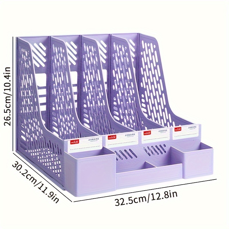 4 Packs Plastic Desk Organizer File Folder, Desktop Magazine Holder, Office File Sorter Rack, Vertical File Dividers: PURPLE