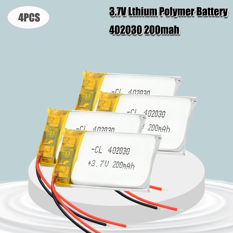 402030 3.7v 200 mah li-ion lipo celler litium li-po polymer oppladbart batteri til bluetooth gps  mp3 mp4 opptaker: 4 stk