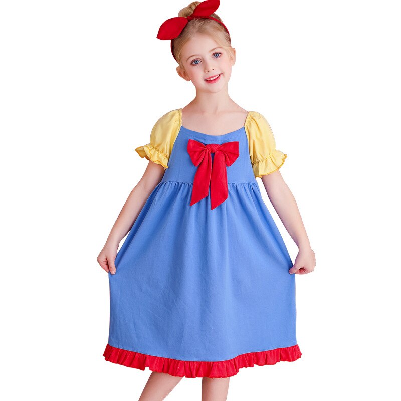 3-12Yrs Meisjes Zomer Jurk Pyjama Nachtkleding Kinderen Baby Katoenen Strik Prinses Jurk Kinderen Homewear Kleding