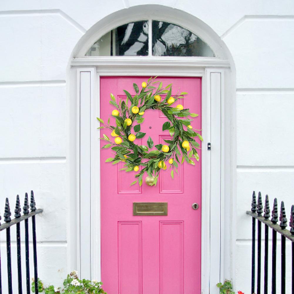Kunstig citron krans væg hængende krans med blade til hoveddøren hjem bryllup dekoration