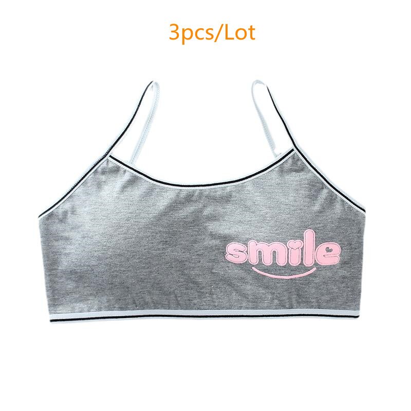 3 Stks/partij Meisjes Ondergoed Teens Mode Katoen Tops Vest Zacht Ademend Puberteit Gym Sport Jong Training Beha For8-16Years Oude: Grey 3pcs
