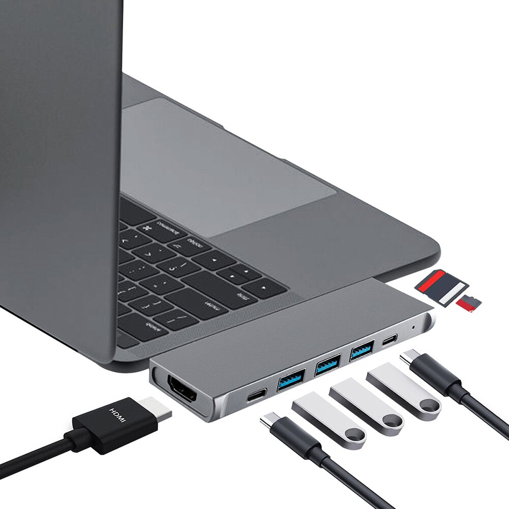 USB 3.0 porte ad alta velocità tipo-c portatile doppio tipo-c HUB Converter 8 in 1 a 3 USB3.0 USB-C PD 4K HDMI Converter