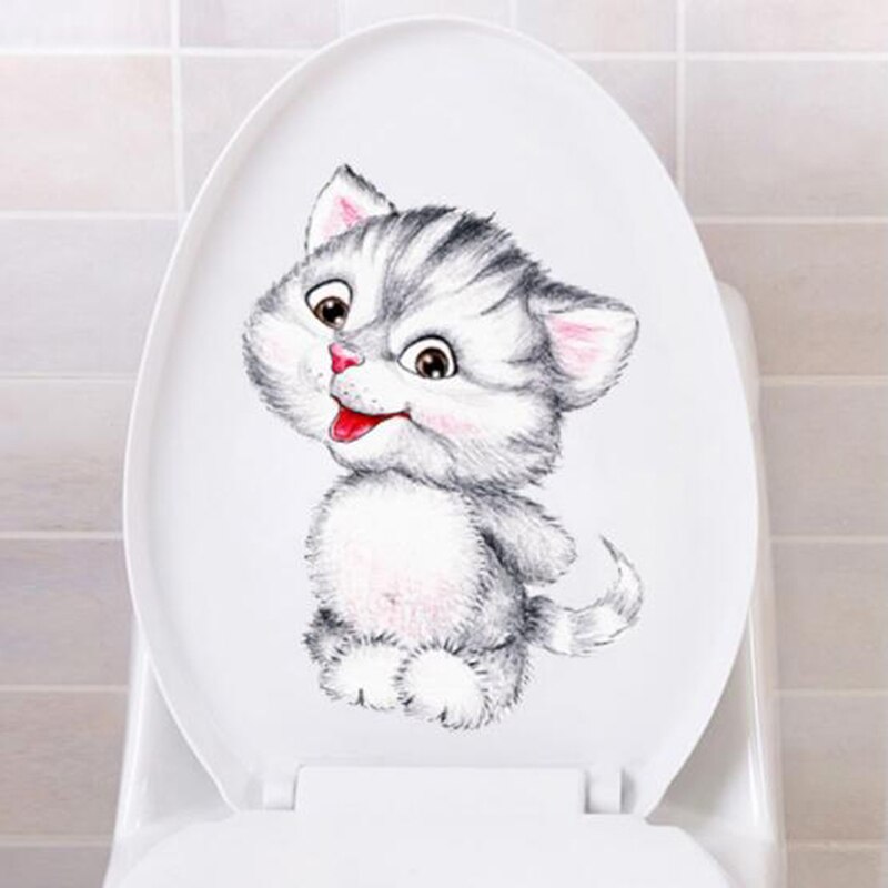 Simulatie Kat Wc Stickers Verwijderbare Muurstickers Waterdichte Zelfklevende Badkamer Stickers Leuke Cartoon Kitten Stickers