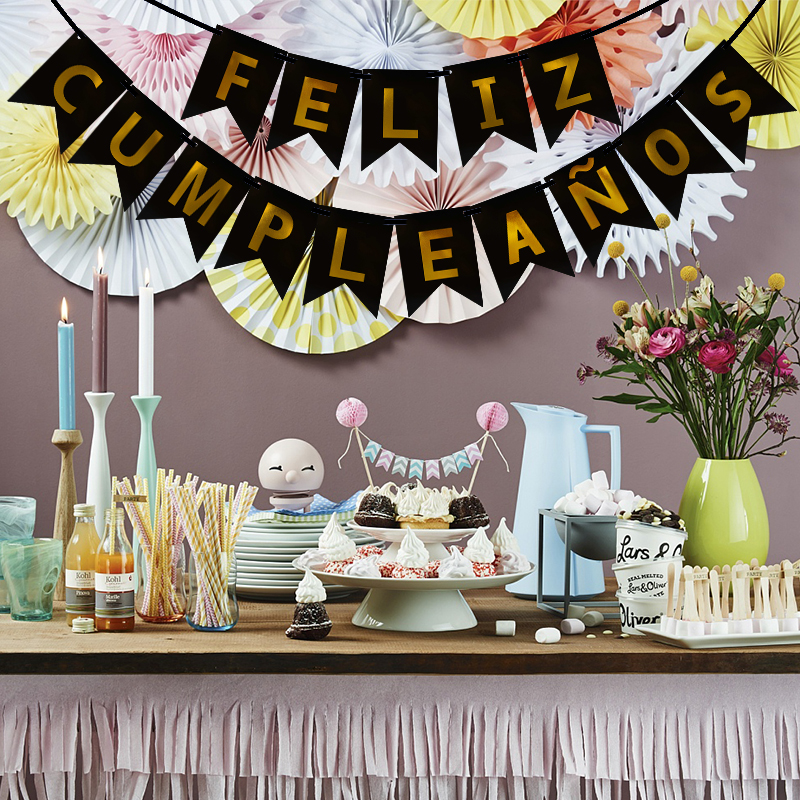 1 sett spansk gratulerer med dagen Bunting banner brev feliz cumpleaños papir krans bursdagsfest hengende flagg dekorasjon forsyning