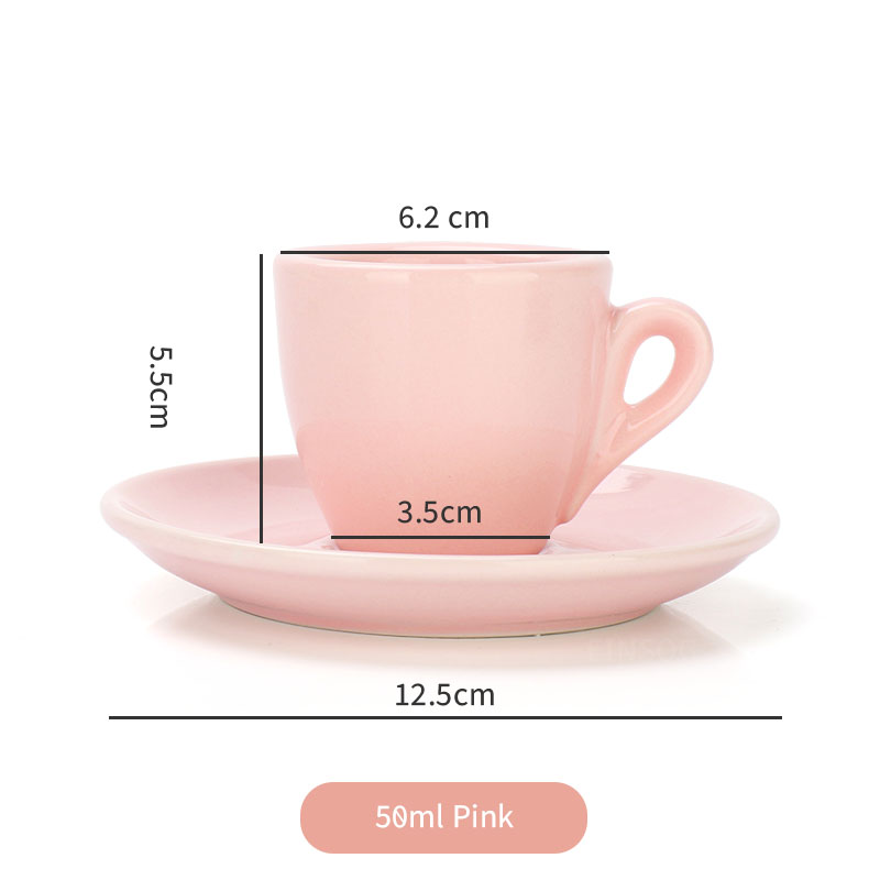 Tazas y platillos de Espresso italianos de 50ml, taza de Espresso de cerámica con aislamiento térmico grueso de larga duración, artículos especiales para café: Rosa