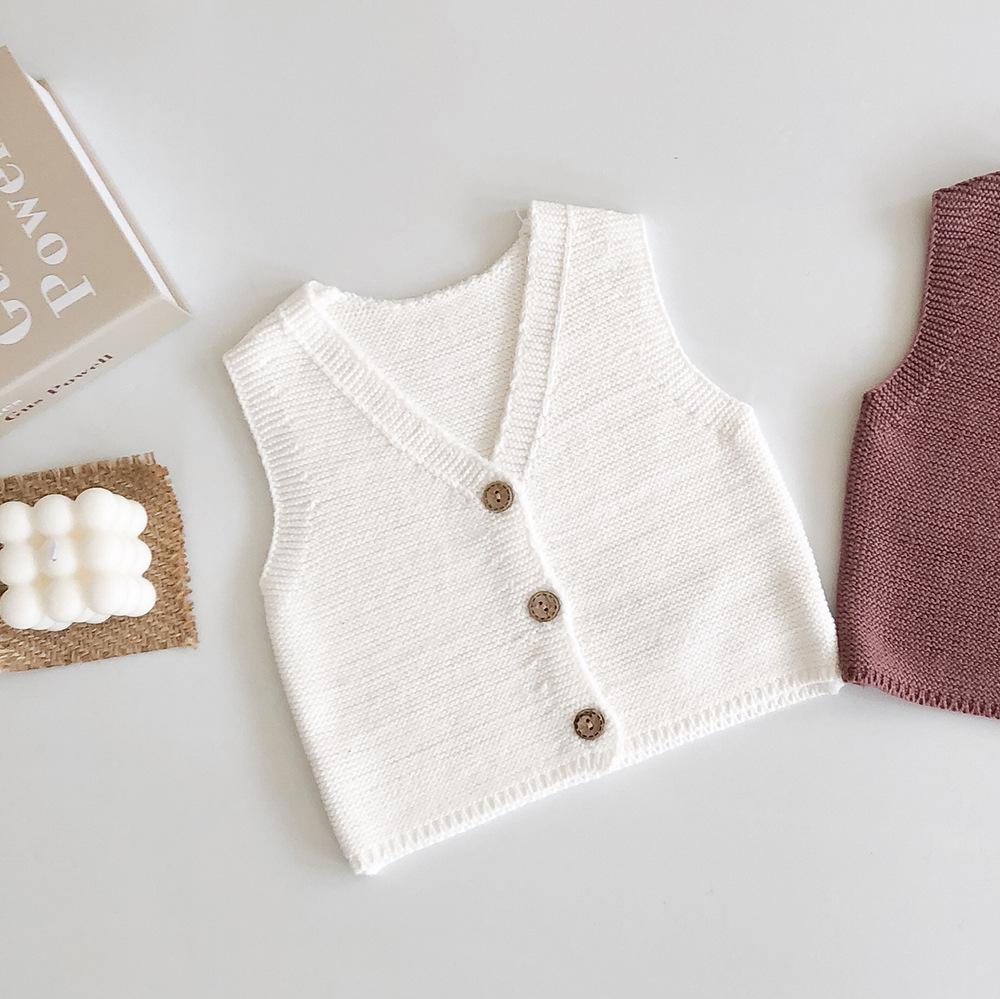 Camisola do bebê 2021 novo bebê menina colete bebê meninos meninas all-around 0-2-year-old cardigan fio de algodão de malha camisola colete casaco: Bege / 12 m