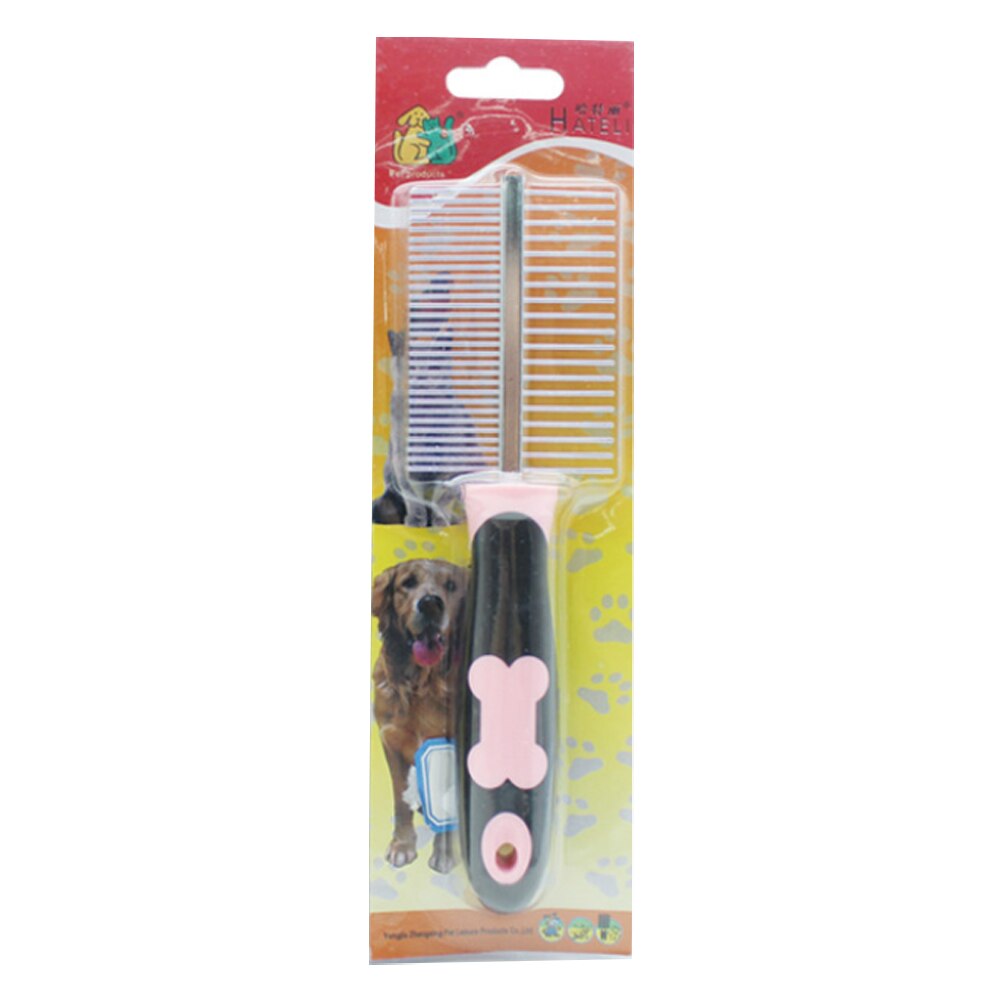 Peine de acero antipulgas para gatos y mascotas, peine de doble cara para perros, cepillo cepillado y caída de pelo con Mango antideslizante, herramienta de aseo para mascotas: Pink