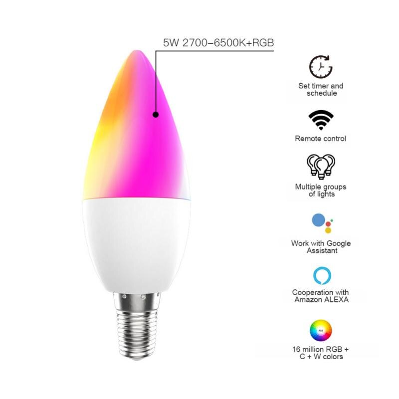 E14 Smart Control Lamp Led Rgb Licht Dimbare Led Lamp Kleurrijke Veranderende Lamp Werk Met Alexa Google Home App Remote controle