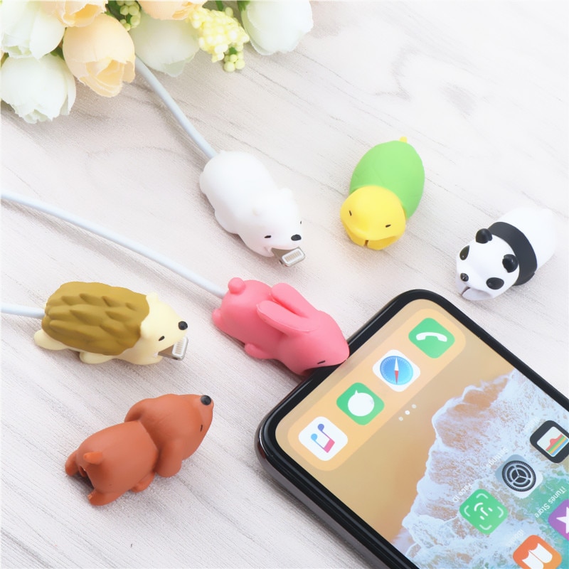 Cartoon dierenpop kabelbeetbeschermer schattige panda voor iphone usb-kabelorganizer opwinder oplader draadhouder voor iphone-kabel