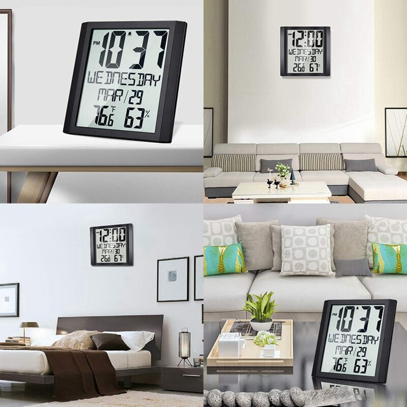 Digital Wall Clock with Temperature &amp; Humidity 8.6 inch Large Display Time/Date/Week Alarm Clock for Home Office