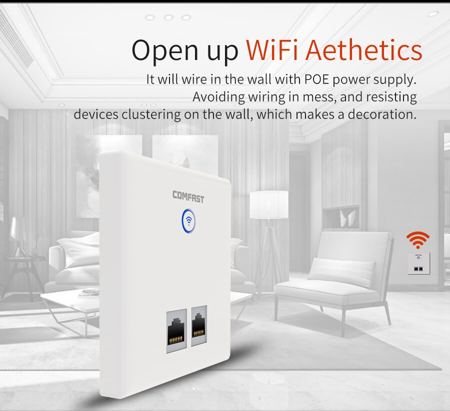 Comfast 300Mbps Wifi In-Wall Ap Supply Hotel Gebruik 86 Draadloze Panel Ap RJ45 Wan Lan/RJ11 access Point Comfast CF-E535N