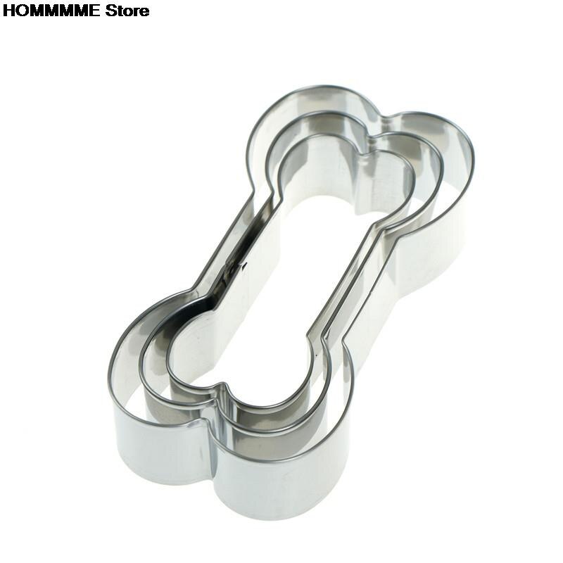 ! 3Pcs/Set Kitchen Stainless Steel Dog Bone Cookie Cutter Biscuit Fondant Pastry Bake Tool