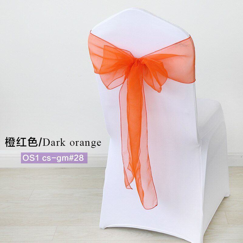 50pc/Set Sheer Organza Red Sash Size 7x108inch Event Ceremony Party Wedding Chairs Knot Decoration Chair Sashes Bow: Dark orange
