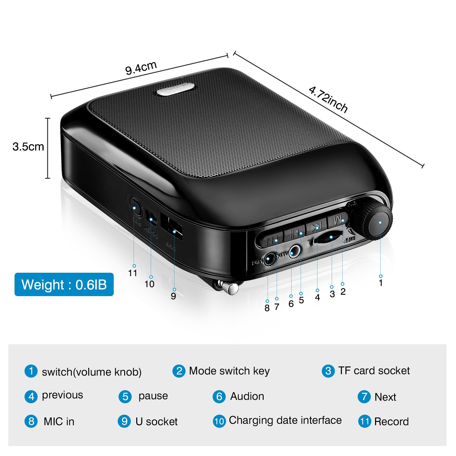 Portable Voice Amplifier with Wireless Headset Microphone For Teachers tour Guiding Speaker Teaching