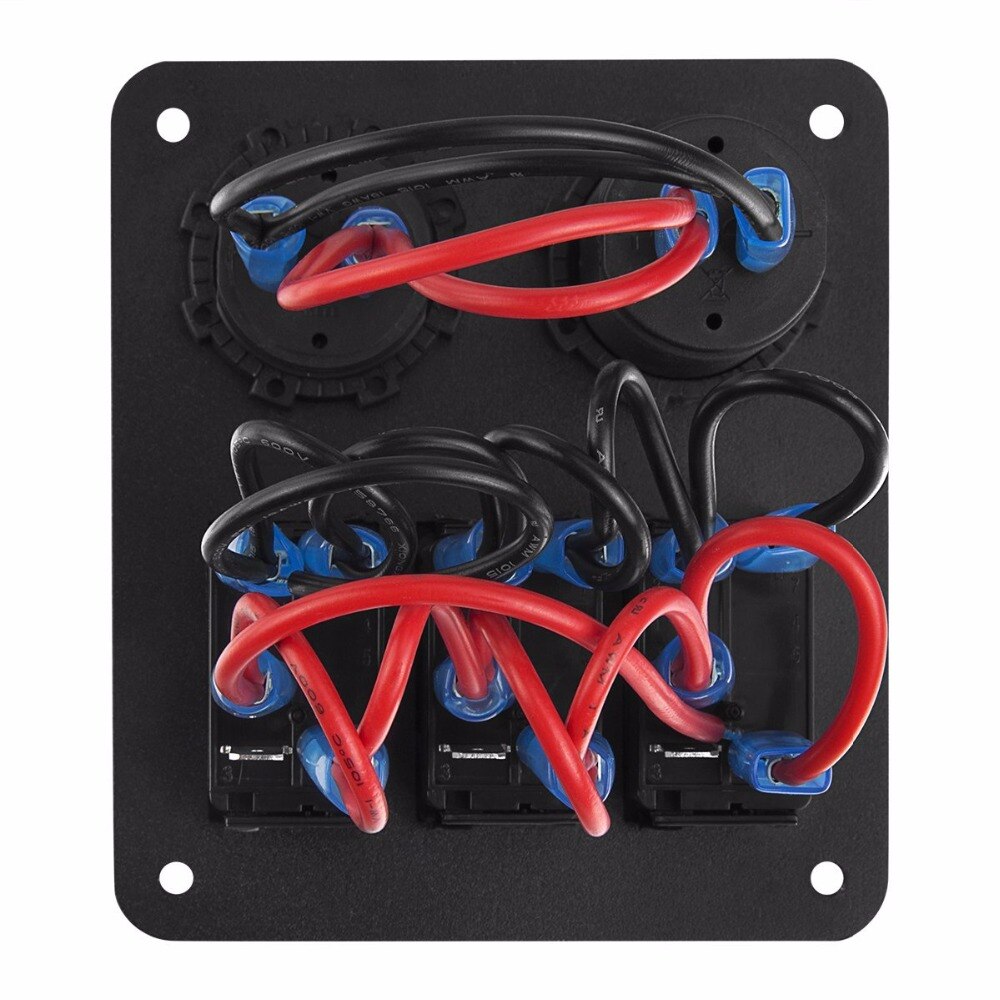 DC 12V-24V 3 Gang Toggle Rocker Switch Panel Waterproof Digital Voltmeter + Dual USB Power Charger Blue Led Light Control Panel